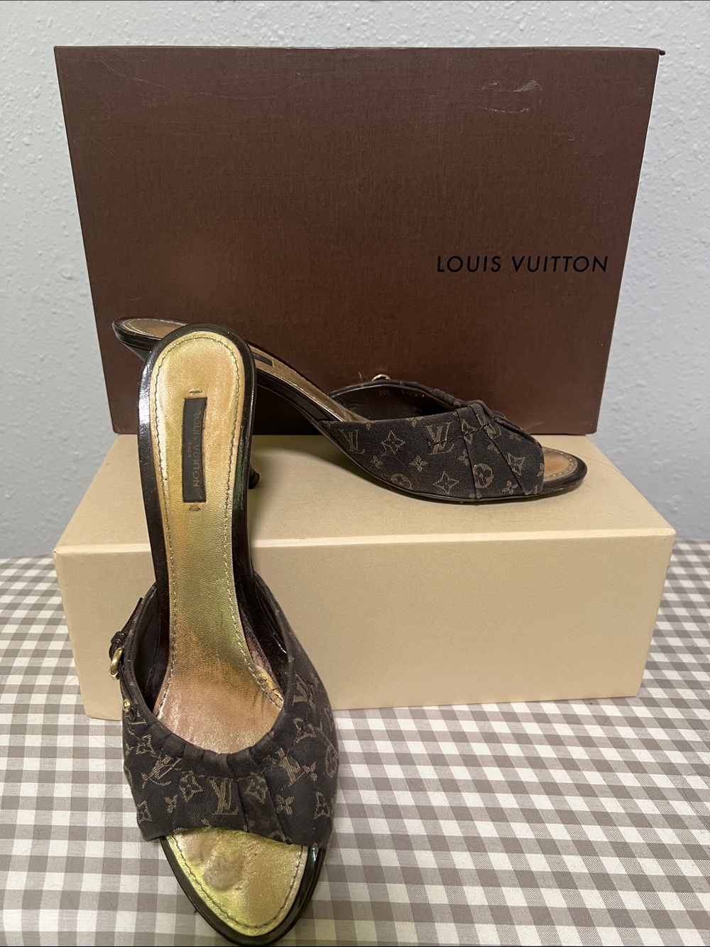 Louis Vuitton Monogram Canvas Mule Heels Size 39 | Peep Toe Kitten Heel